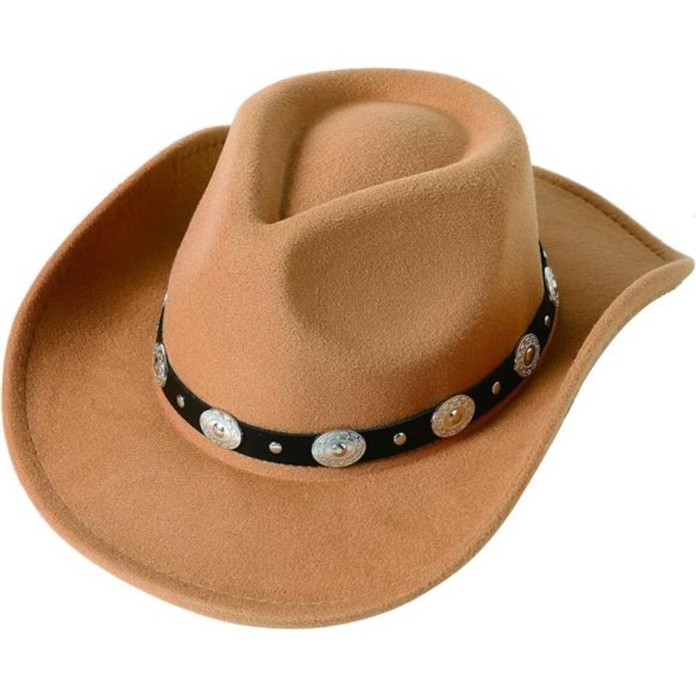 Lanzom Women Men Felt Wide Brim Western Cowboy Hats Belt Buckle Panama Hat
